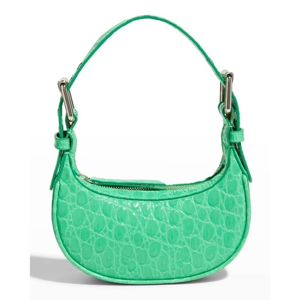 By Far Mini Soho Super Green Circular Croco Embossed Leather- Color Super Green